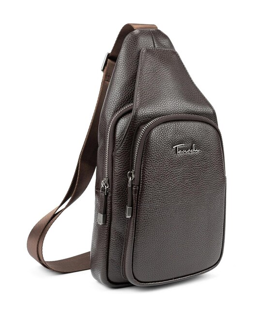 Мужской кожаный коричневый слинг на плечо Tavinchi TV-SM8-681C-1 фото, картинка, изображение