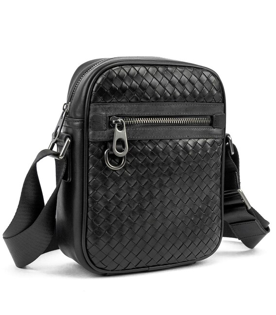Мессенджер кожаный черный плетеный TIDING BAG 88362-1A фото, картинка, изображение