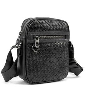 Месенджер шкіряний чорний плетений TIDING BAG 88362-1A картинка, зображення, фото