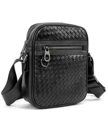 Мессенджер кожаный черный плетеный TIDING BAG 88362-1A фото, картинка, изображение