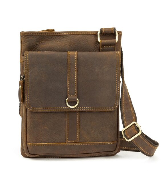 Мужской кожаный мессенджер на один отдел с карманом спереди Tiding Bag M39-993DB фото, картинка, изображение