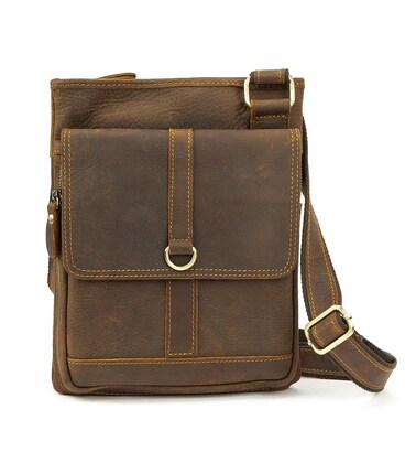 Мужской кожаный мессенджер на один отдел с карманом спереди Tiding Bag M39-993DB фото, картинка, изображение