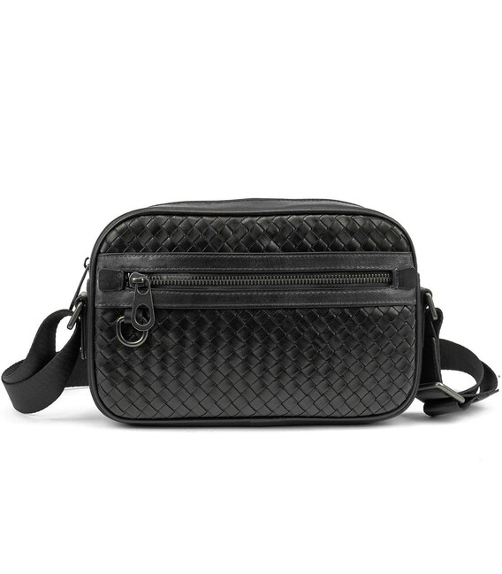 Кожаная мужская плетеная сумка черного цвета TIDING BAG 883621-2A фото, картинка, изображение