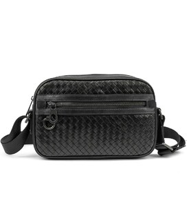 Кожаная мужская плетеная сумка черного цвета TIDING BAG 883621-2A фото, картинка, изображение