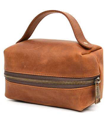 Шкіряний несесер косметичка TARWA RB-8030-4lx коньячна, розмір S з ручкою фото, картинка, изображение