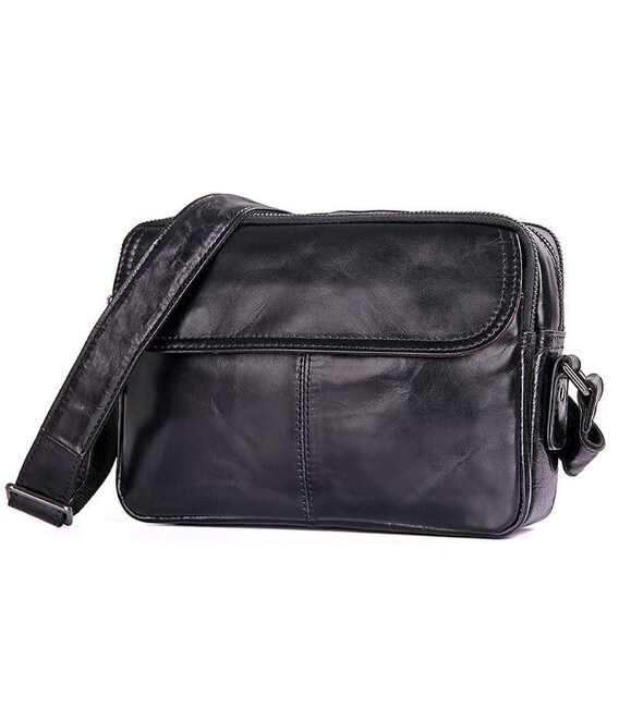 Чоловіча шкіряна сумка через плече, чорний колір, John McDee, JD1026A фото, картинка, изображение