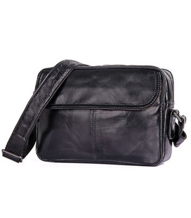 Чоловіча шкіряна сумка через плече, чорний колір, John McDee, JD1026A фото, картинка, изображение