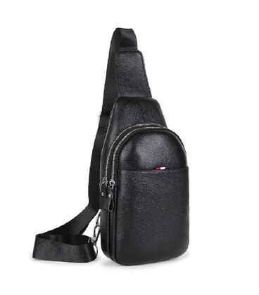 Кожаный черный слинг на два отдела Tiding Bag FL-A25F-8803A фото, картинка, изображение