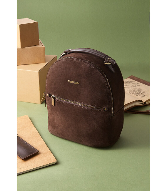 Шкіряний жіночий міні-рюкзак Kylie Темно-коричнева замша картинка, зображення, фото