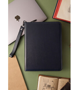 Кожаная папка для документов "Семейная" на молнии Премиум Темно-синяя фото, картинка, изображение