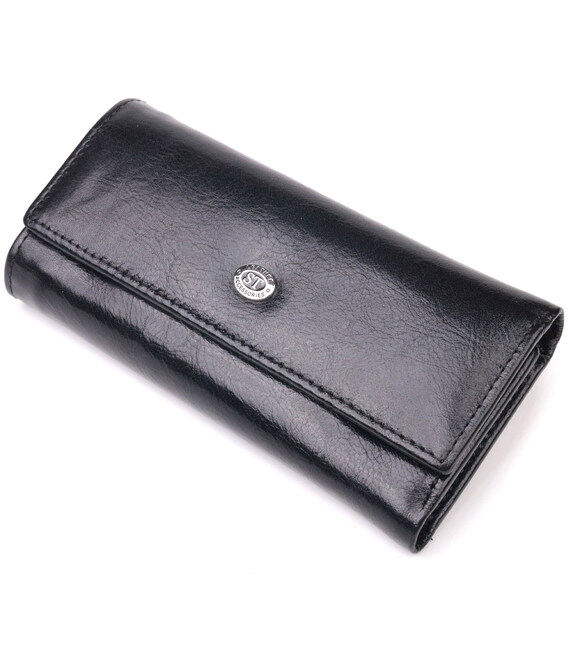 Надійний гаманець-ключниця з натуральної гладкої шкіри ST Leather 19415Чорний