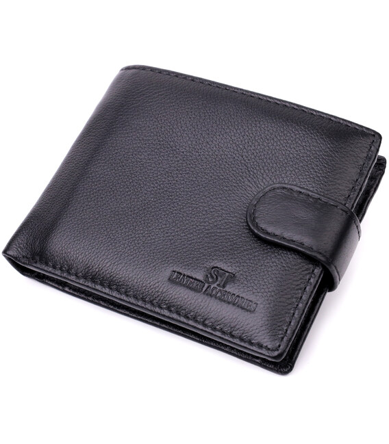 Горизонтальный мужской бумажник из натуральной кожи ST Leather 22443 Черный фото