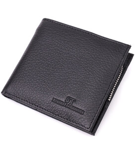Кошелек среднего размера с оригинальной монетницей из натуральной кожи ST Leather 22458 Черный фото