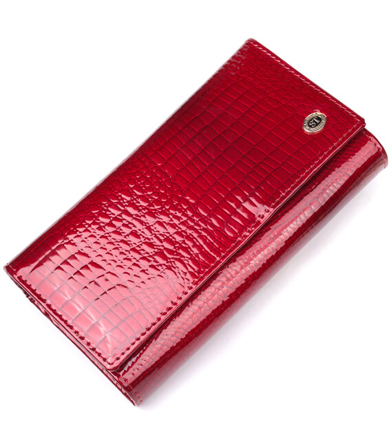 Яскравий жіночий гаманець із лакованої шкіри з візитницею ST Leather 19405 Червоний