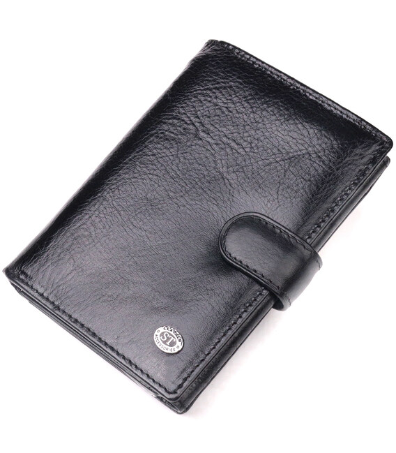 Вертикальный мужской бумажник из натуральной кожи ST Leather 19406 Черный фото