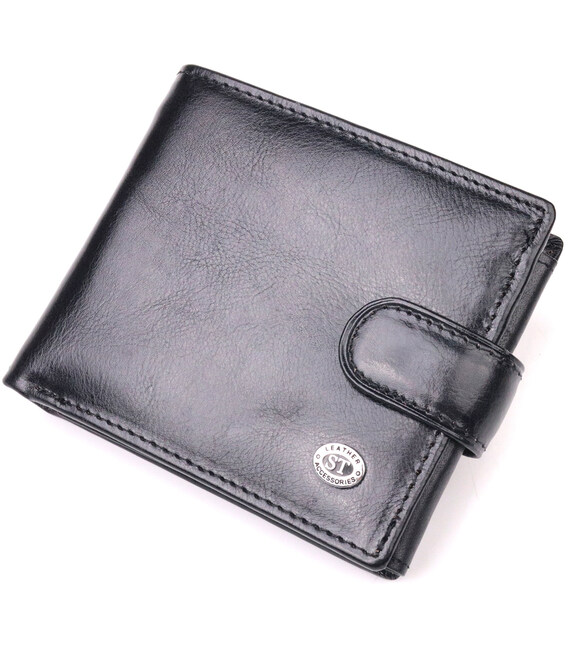 Классический мужской бумажник из натуральной кожи ST Leather 19407 Черный фото