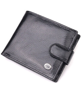 Мужской бумажник из натуральной гладкой кожи в два сложения ST Leather 19409 Черный фото