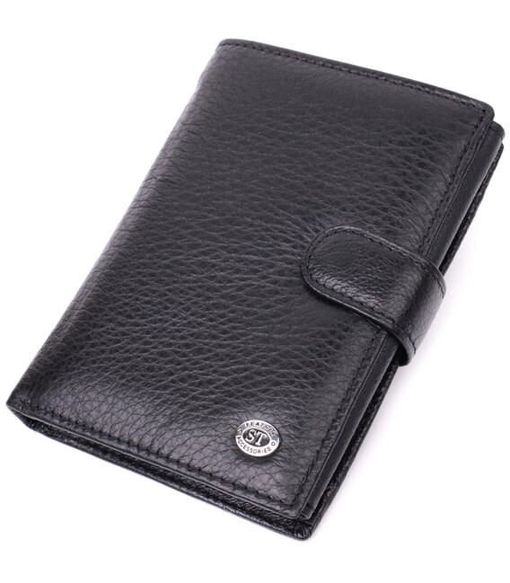Практичный мужской бумажник с блоком под документы из натуральной кожи ST Leather 22478 Черный фото