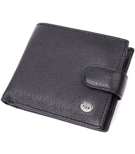Мужской горизонтальный бумажник среднего размера из натуральной кожи ST Leather 22484 Черный фото