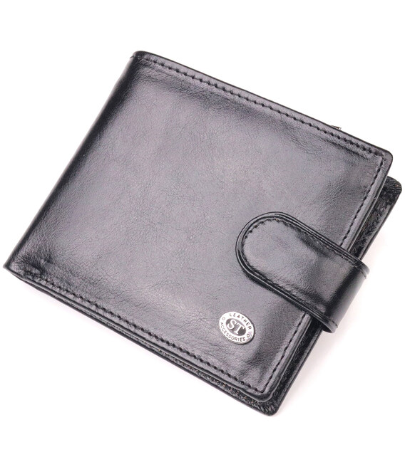 Надежный мужской бумажник из натуральной гладкой кожи ST Leather 19408 Черный фото