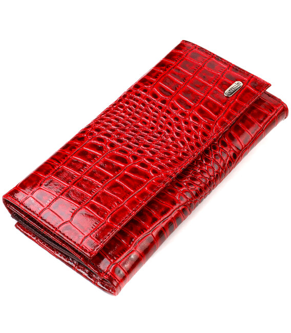 Яскраве жіноче портмоне з натуральної шкіри з тисненням під крокодила CANPELLINI 21852 Червоний