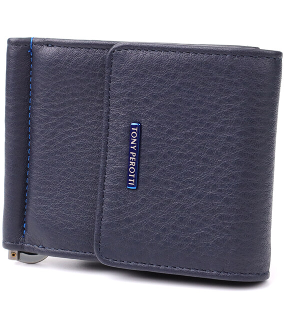 Вертикальный мужской зажим из зернистой натуральной кожи Tony Perotti 20862_1 (3595 navy) Синий фото
