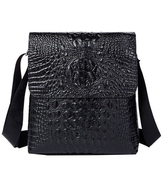 Сумка чоловіча вертикальна з тисненням під рептилію Vintage 14715 Чорна