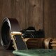 Ремень мужской с золотистой пряжкой автомат Vintage 20323 Коричневый фото