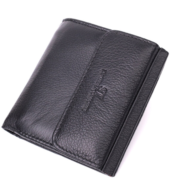 Компактный женский кошелек с монетницей снаружи из натуральной кожи ST Leather 22542 Черный фото
