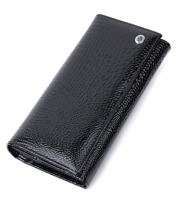 Жіночий гаманець із натуральної лакованої шкіри ST Leather 22679 Чорний
