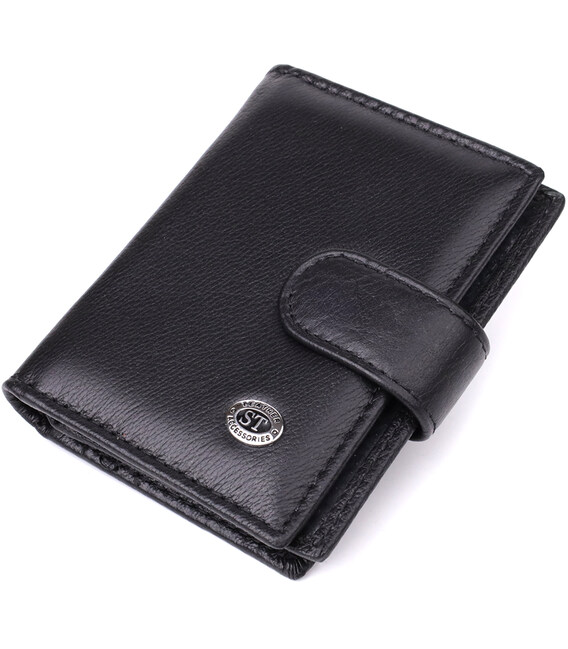Компактный мужской бумажник вертикального формата из натуральной кожи ST Leather 23095 Черный фото