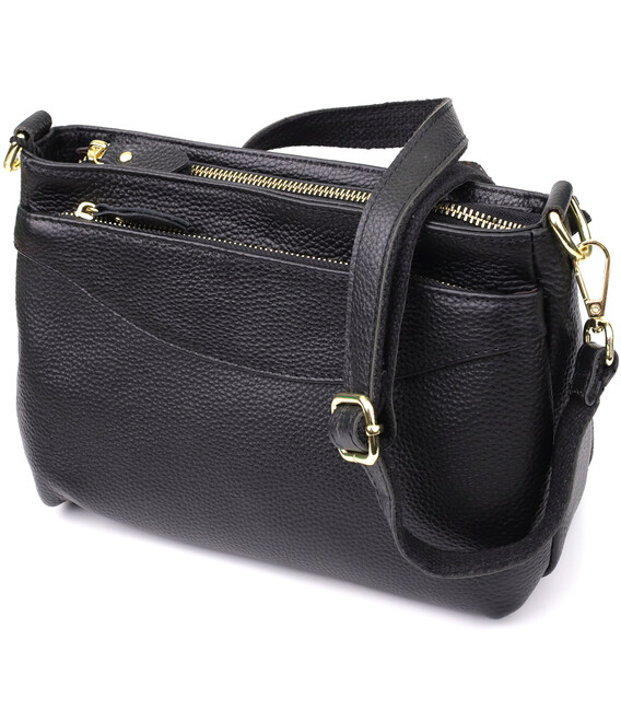 Классическая женская сумка с жестким дном из натуральной кожи Vintage 22987 Черный фото
