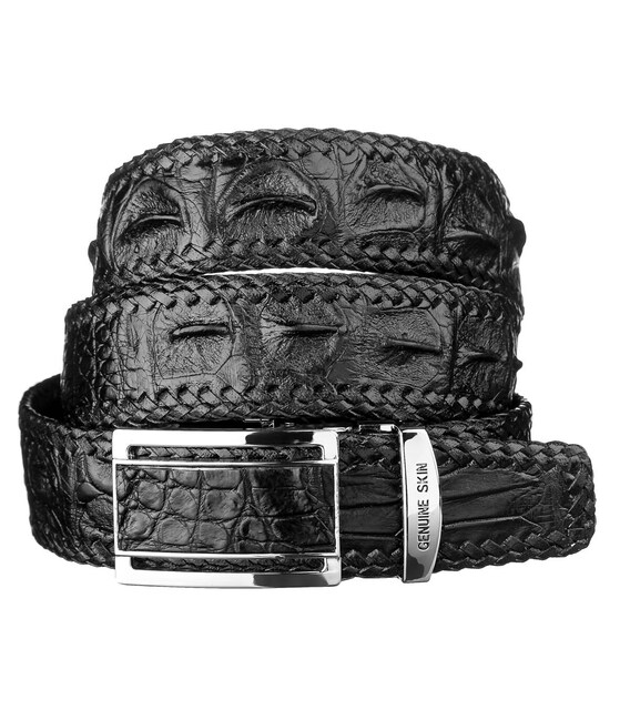 Ремень-автомат CROCODILE LEATHER 18010 из натуральной кожи крокодила Черный фото