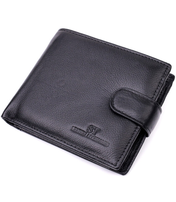 Мужской бумажник среднего размера из натуральной кожи ST Leather 22444 Черный фото