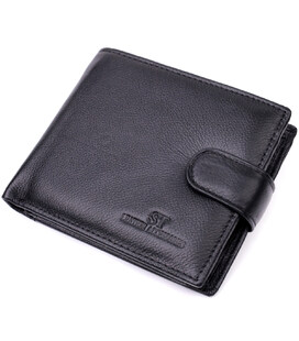 Мужской бумажник среднего размера из натуральной кожи ST Leather 22444 Черный фото