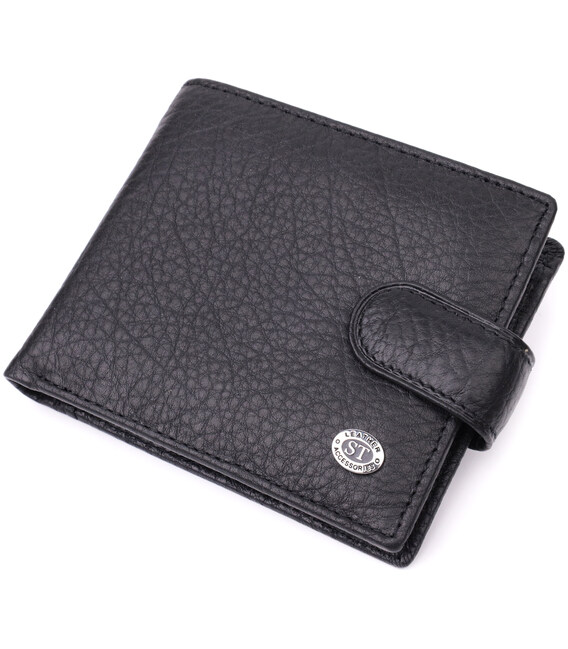 Мужской бумажник удобного размера из натуральной кожи ST Leather 22471 Черный фото
