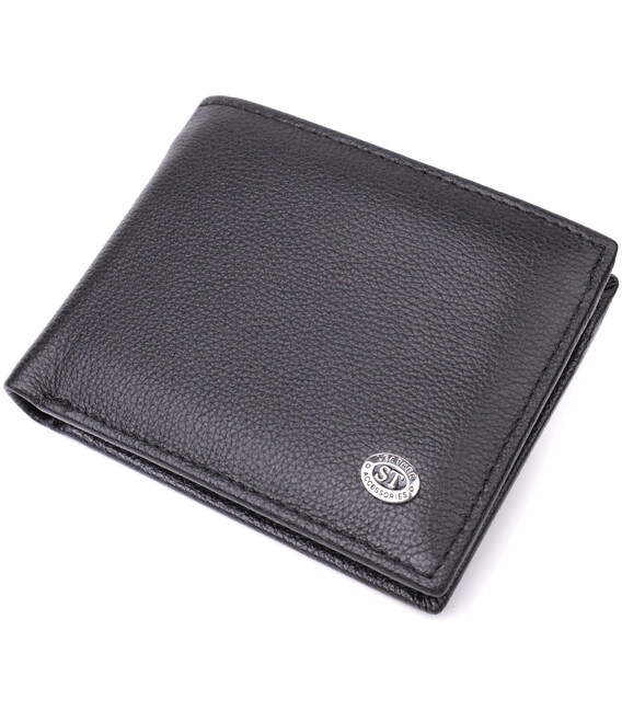 Компактное мужское портмоне из натуральной кожи ST Leather 22486 Черный фото