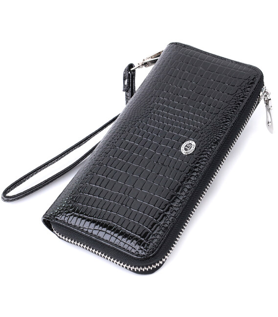 Лакований жіночий гаманець на блискавці із натуральної шкіри ST Leather 22678 Чорний