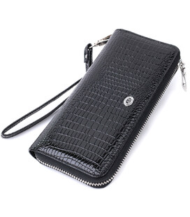 Лакированный женский кошелек на молнии из натуральной кожи ST Leather 22678 Черный фото