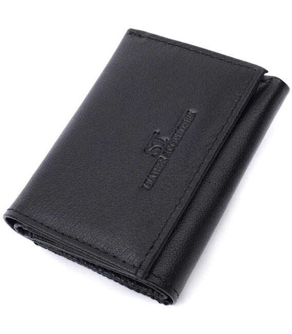 Удобный компактный кошелек с монетницей из натуральной кожи ST Leather 22742 Черный фото