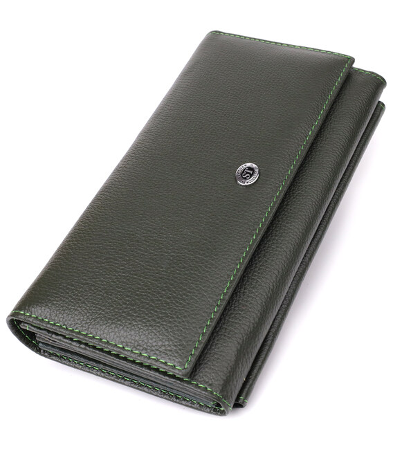 Горизонтальный кошелек с карманом для телефона из натуральной кожи ST Leather 23068 Зеленый фото