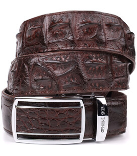Ремень-автомат CROCODILE LEATHER 18235 из натуральной кожи крокодила (каймана) Коричневый фото
