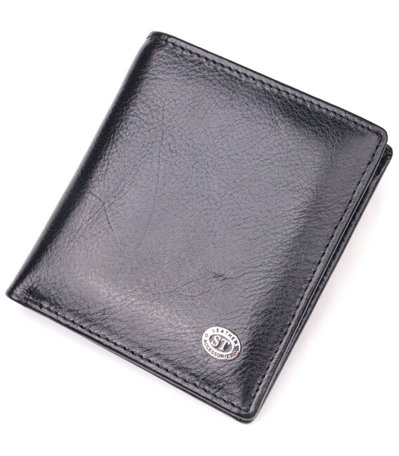 Компактний гаманець для грошей із натуральної гладкої шкіри ST Leather 19418 Чорний