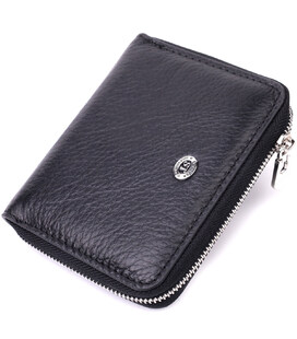 Женский кожаный кошелек на молнии с металлическим логотипом производителя ST Leather 19483 Черный фото