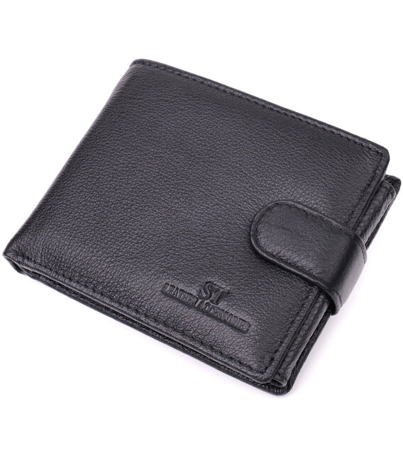 Интересный бумажник с блоком под документы из натуральной кожи ST Leather 22480 Черный фото