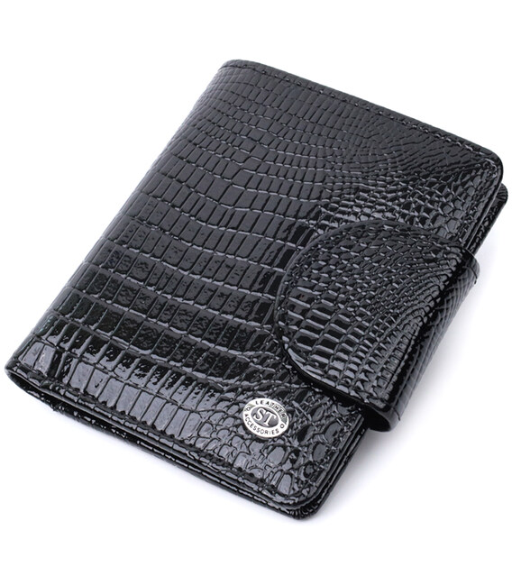 Кошелек для женщин среднего размера из натуральной лакированной кожи ST Leather 22686 Черный фото