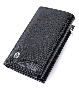 Женский кошелек в три сложения из лакированной фактурной натуральной кожи ST Leather 22707 Черный фото