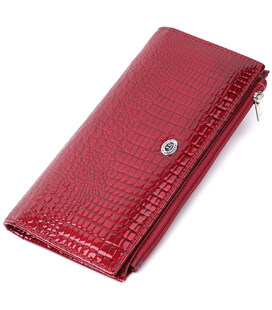 Лакированный яркий кошелек с фактурой под рептилию из натуральной кожи ST Leather 22715 Красный фото