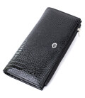 Лакированный тонкий кошелек с фактурой под рептилию из натуральной кожи ST Leather 22716 Черный