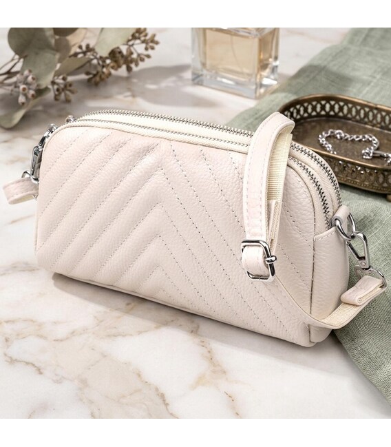 Модна сумка прошита трикутниками з натуральної шкіри Vintage 22910 Білий